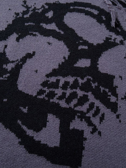 Skull Pattern Knit Sweater - Trendy and Cozy for Casual Wear 