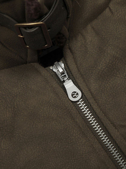 Stylish Brown Bomber Jacket with Faux Fur Collar - Perfect for Casual and Outdoor Wear 