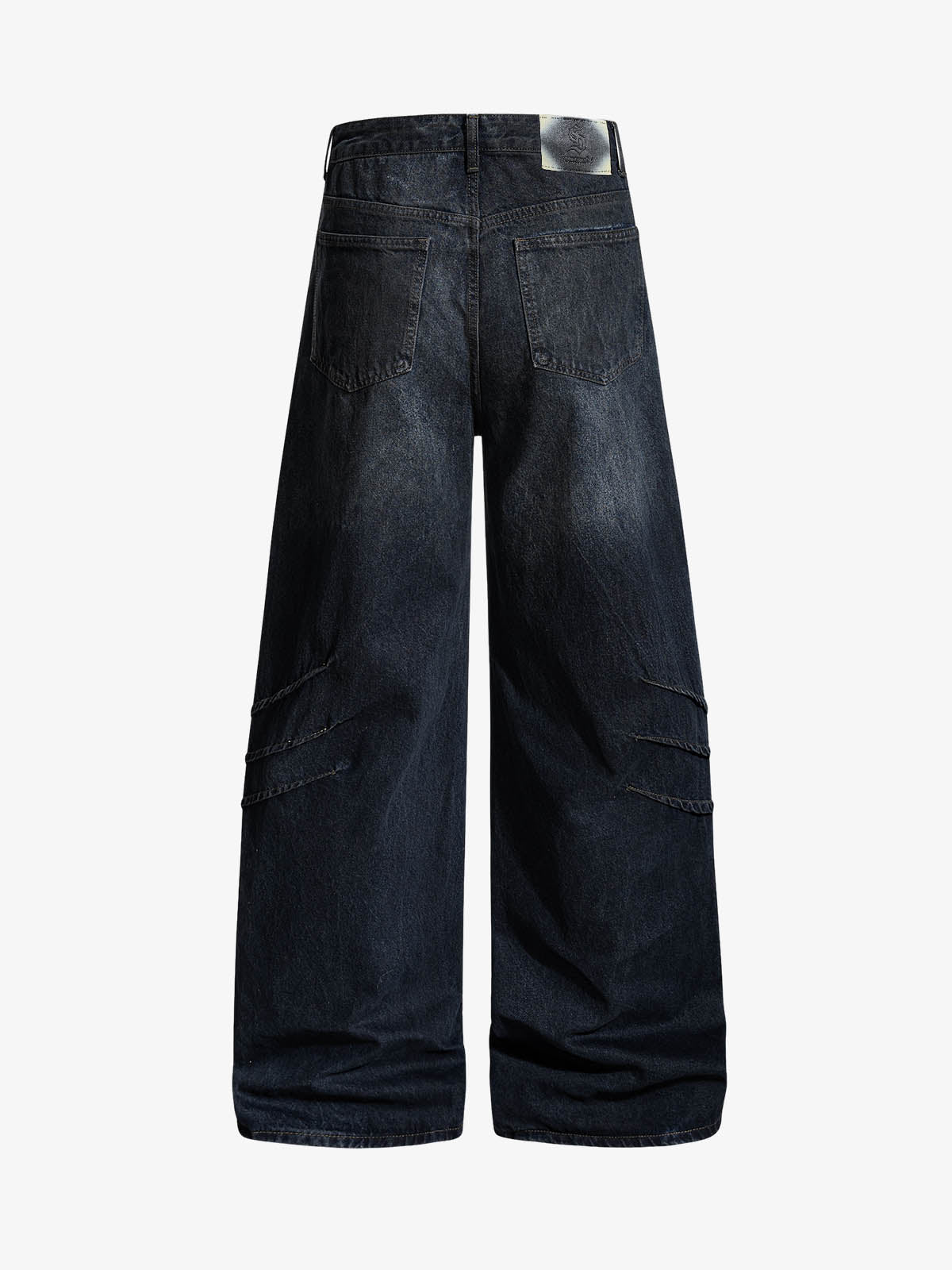Washed Pleated Wide-Leg Jeans 
