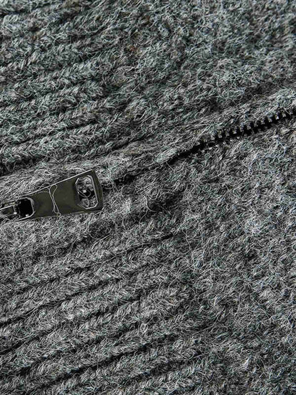 Cozy Winter Knit Sweater with Deer Motif and Zip Closure 