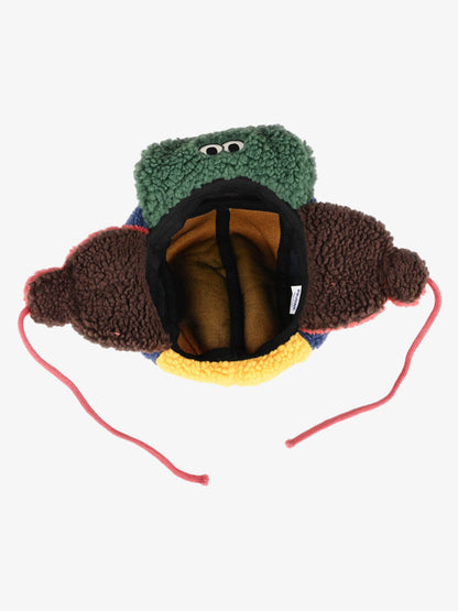 Faux Sherpa Color Block Kids Hat with Frog Visor and Ear Flaps?