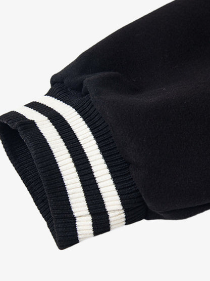 Stylish Black Bomber Jacket with Unique Leather Patch Design for Men 