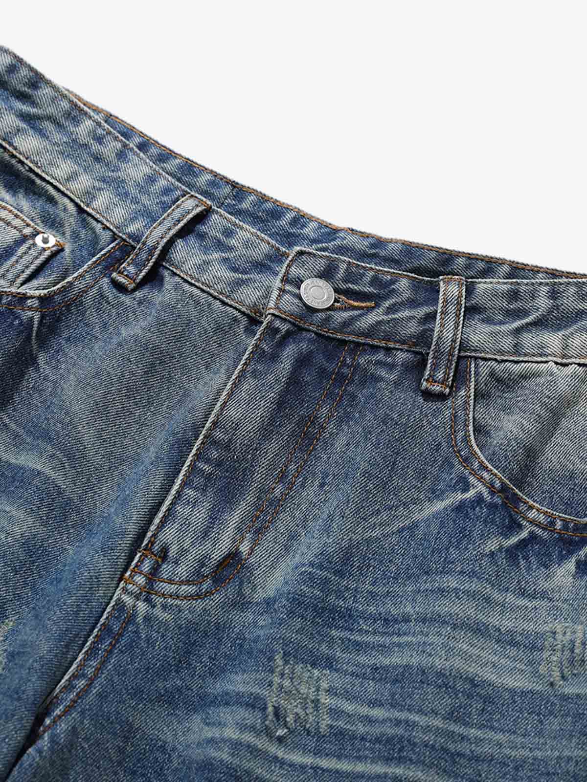 Street Washed Distressed Cat Whisker Jeans 