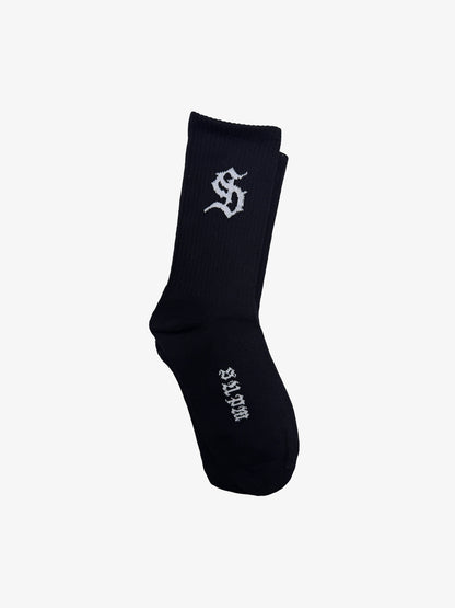 Stylish Black Crew Socks with Unique Logo Design for Everyday Wear 