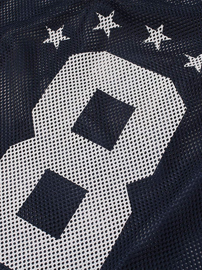 Mesh Jersey Number 8 Sports T-Shirt with Star Design and Sleeve Stripes 