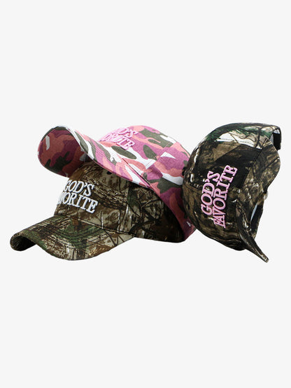 Cotton Blend Pink Camouflage Baseball Cap with "God's Favorite" Embroidery 