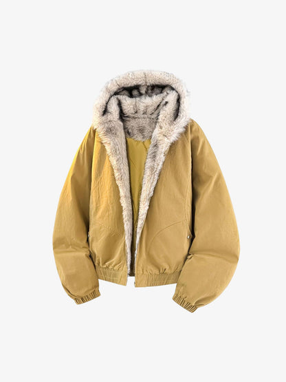 Street Faux Fur Collar Hooded Windproof Padded Jacket 
