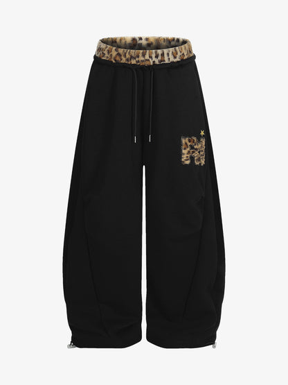Leopard-Trimmed Wide-Leg Lounge Pants with Unique Print Design 