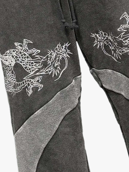 Washed Dragon Embroidered Panel Sweatpants