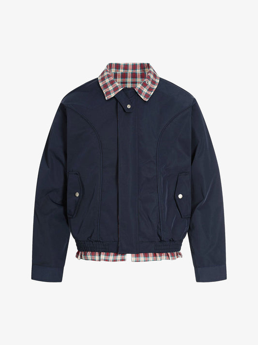 Classic Bomber Jacket with Plaid Collar Detail for Men 