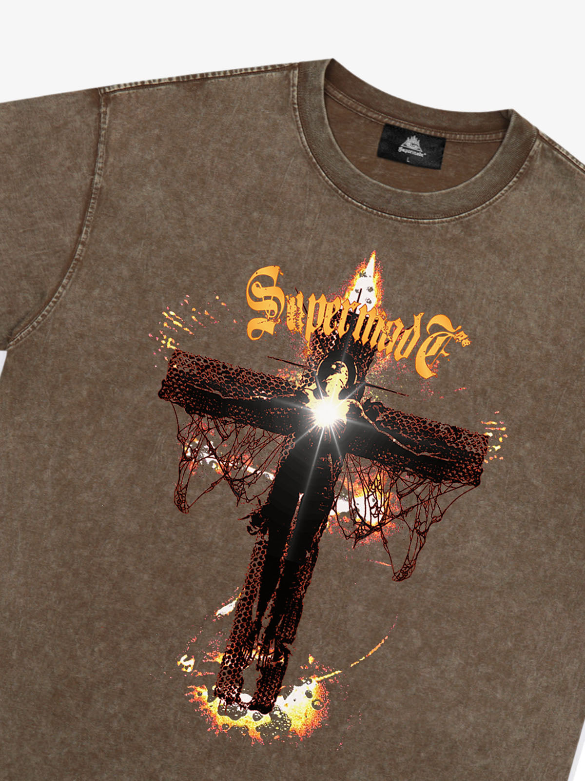 THE SUPERMADE Gothic Flame Cross Graphic T-Shirt for Bold Statement Wear 