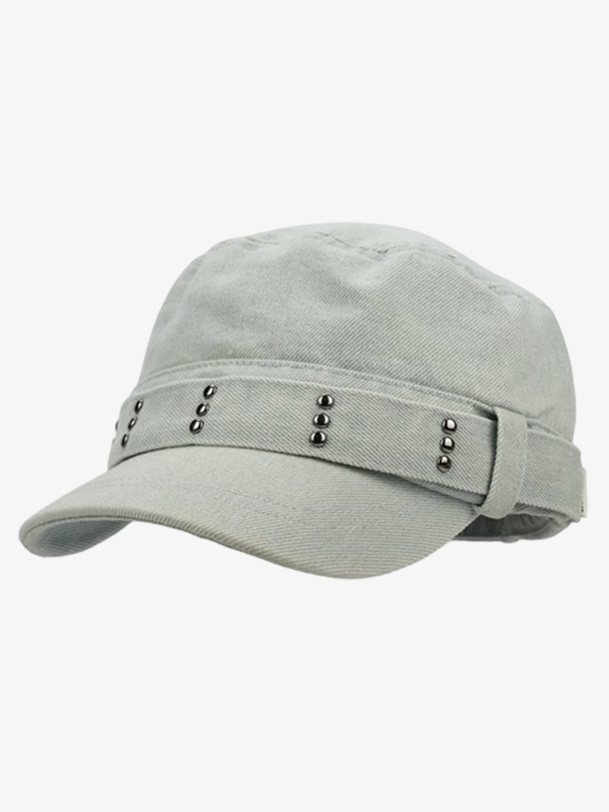 Distressed Cotton Blend Flat Cap with Stud Details for Men and Women?