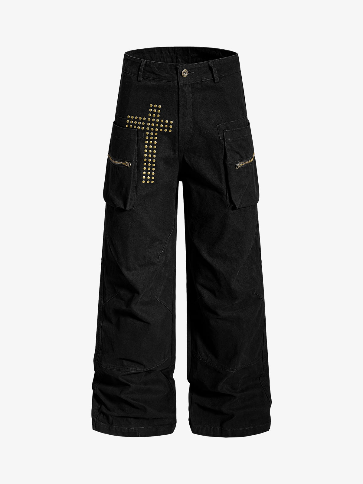 Cotton Twill Cargo Pants with Metal Studs Design Wide Leg Trousers for Men?