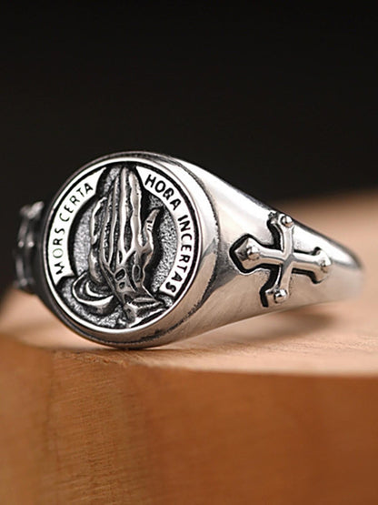 Antique Bronze Prayer Hands Cross Ring for Men Religious Symbol Statement Jewelry Fashion Accessory 