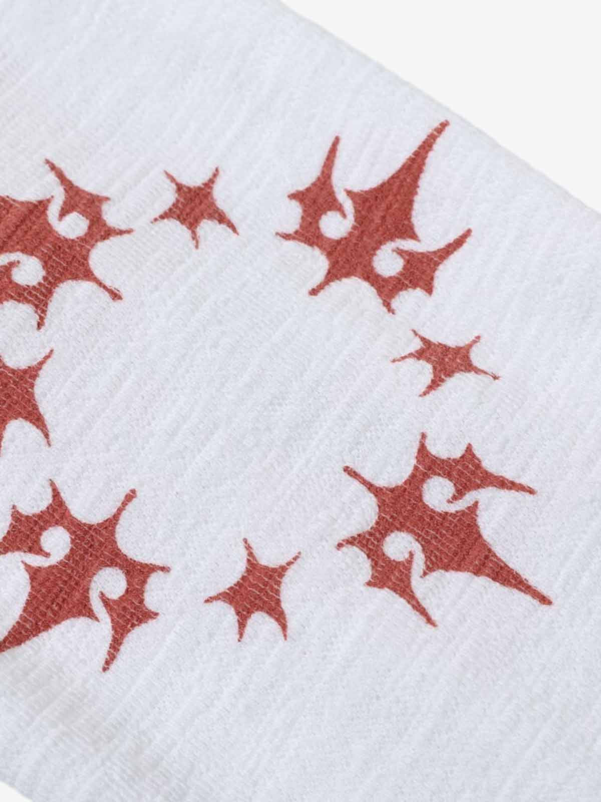 Cotton Blend Long Sleeve Henley Sweater with Graphic Print and Star Motif Design 