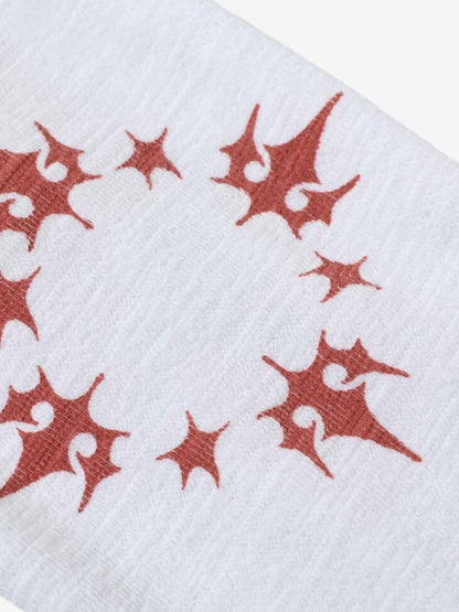 Cotton Blend Long Sleeve Henley Sweater with Graphic Print and Star Motif Design 