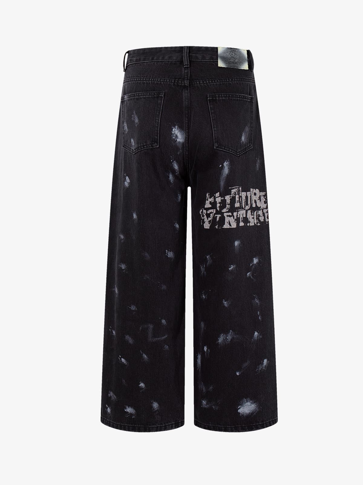 Retro Rhinestone Graffiti Washed Straight Jeans 