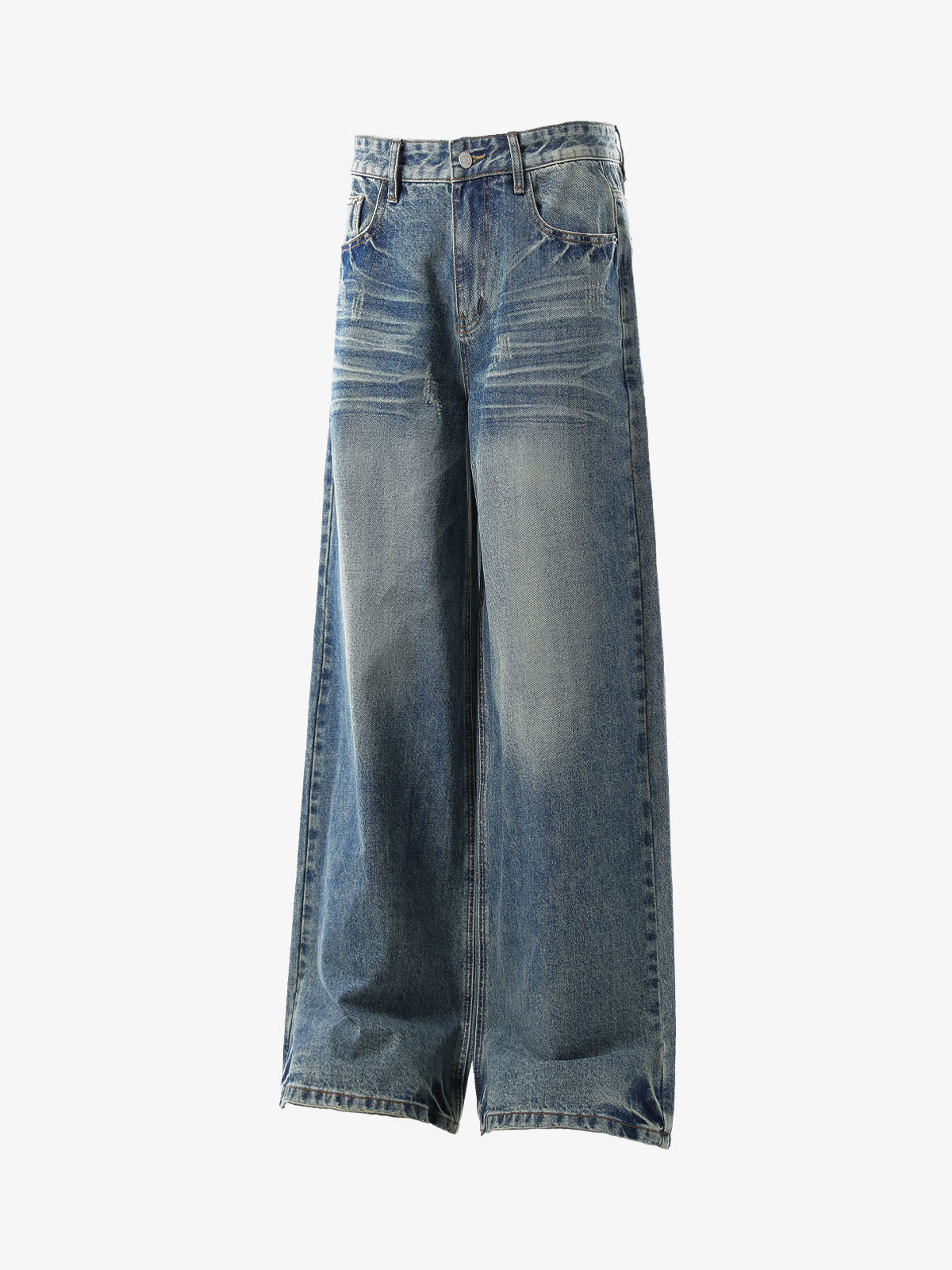 Street Washed Distressed Cat Whisker Jeans 