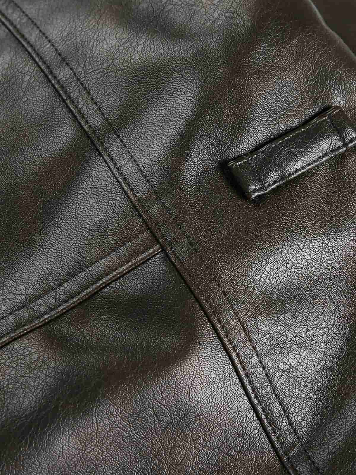 Thesupermade American Retro PU Leather Stand Collar Workwear Motorcycle Vest 