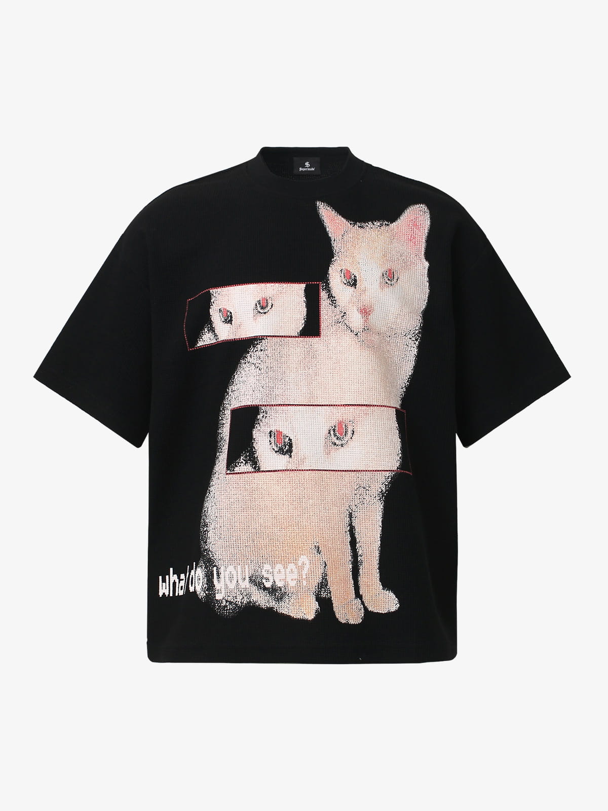 Cotton Oversized T-Shirt with Cat Graphic Print and Text Design?