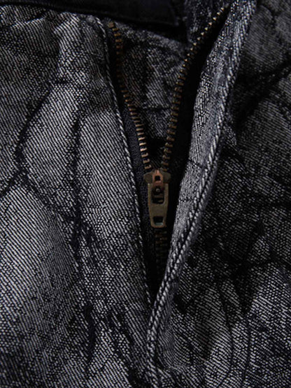 Cotton Blend Wide Leg Pants with Cracked Print and Black Panel Details?