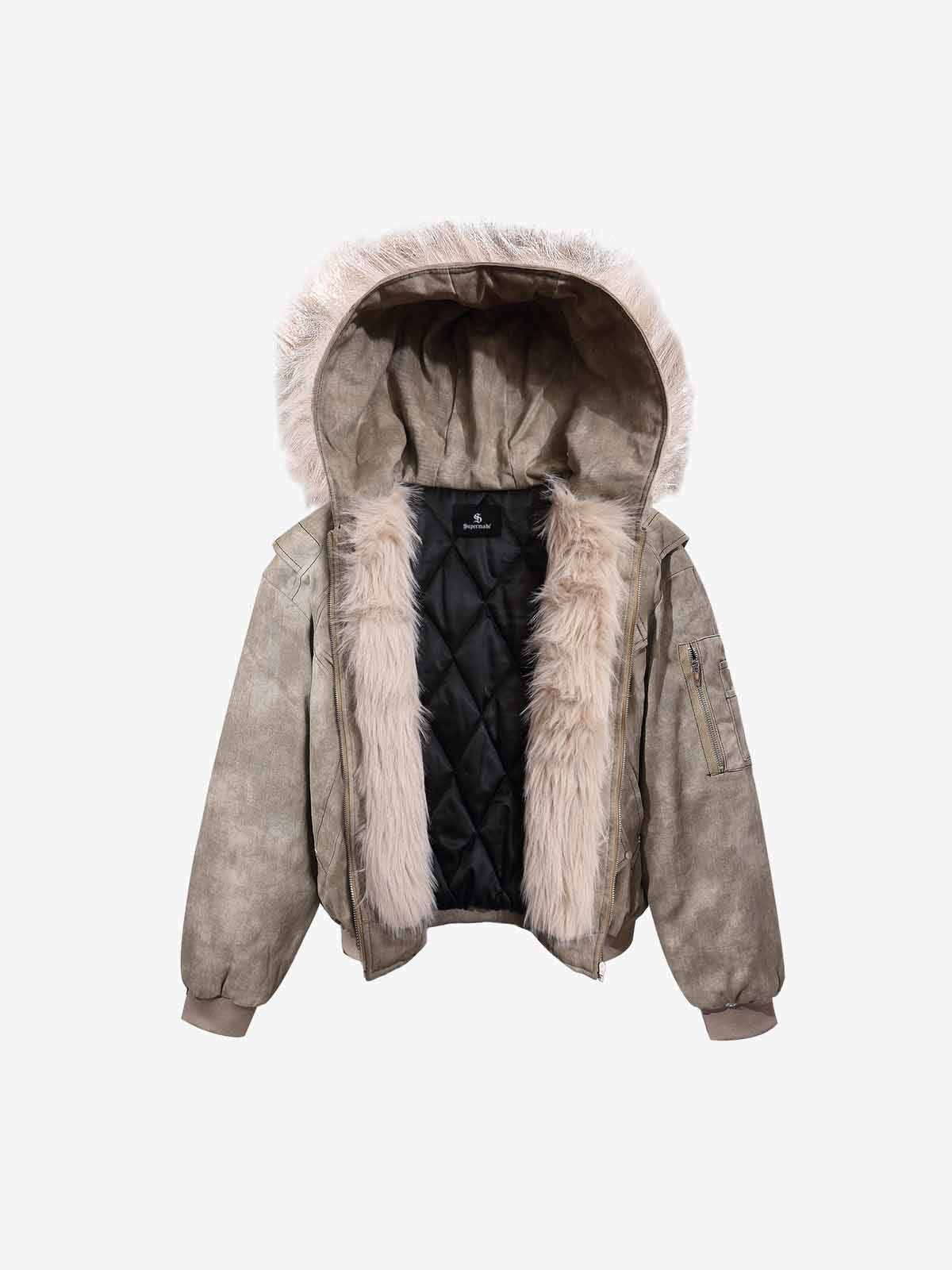 Washed Patchwork Contrast Bomber Jacket 