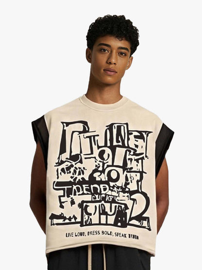 340G Cotton Sleeveless Graphic Tank Top for Men with Bold Streetwear Print and Customizable Design 