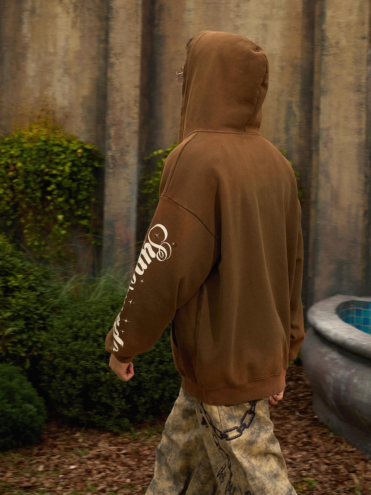 Supermade Vintage Distressed Studded Gothic Font Zipper Sweatshirt?