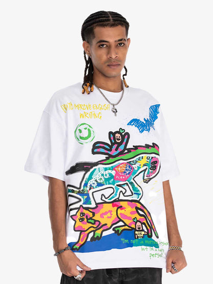 Cotton Graphic Print T-Shirt with Vibrant Street Art Design for Men?