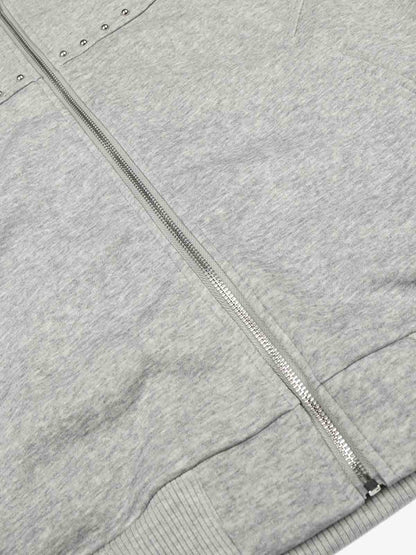 Rivet Detail Fleece Zip Up Hoodie