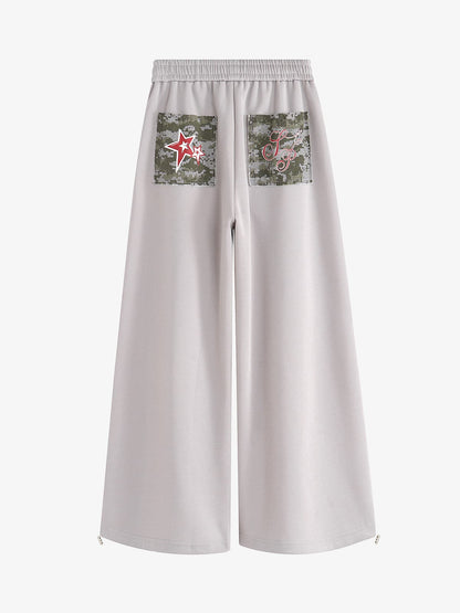 Retro Camouflage Star Patch Colorblock Casual Pants 