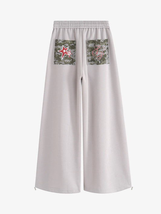 Retro Camouflage Star Patch Colorblock Casual Pants 