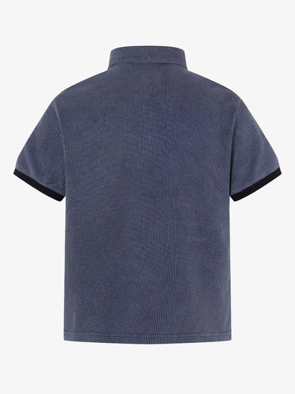 Cotton Blend Textured Polo Shirt with Red Embroidered Logo and Zipper Detail 