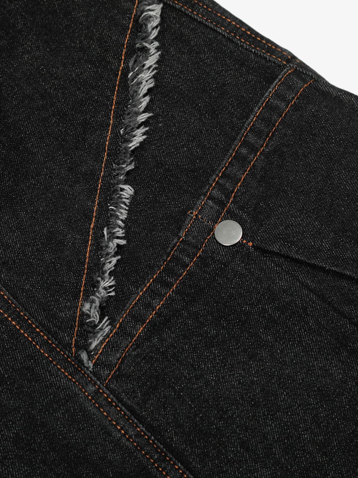 Wide-Leg Denim Trousers with Distressed Pockets and Functional Design 