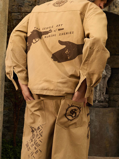 Supermade “Your God Is Not Here” Slogan Print Color-Blocked Embroidered Retro Canvas Set 