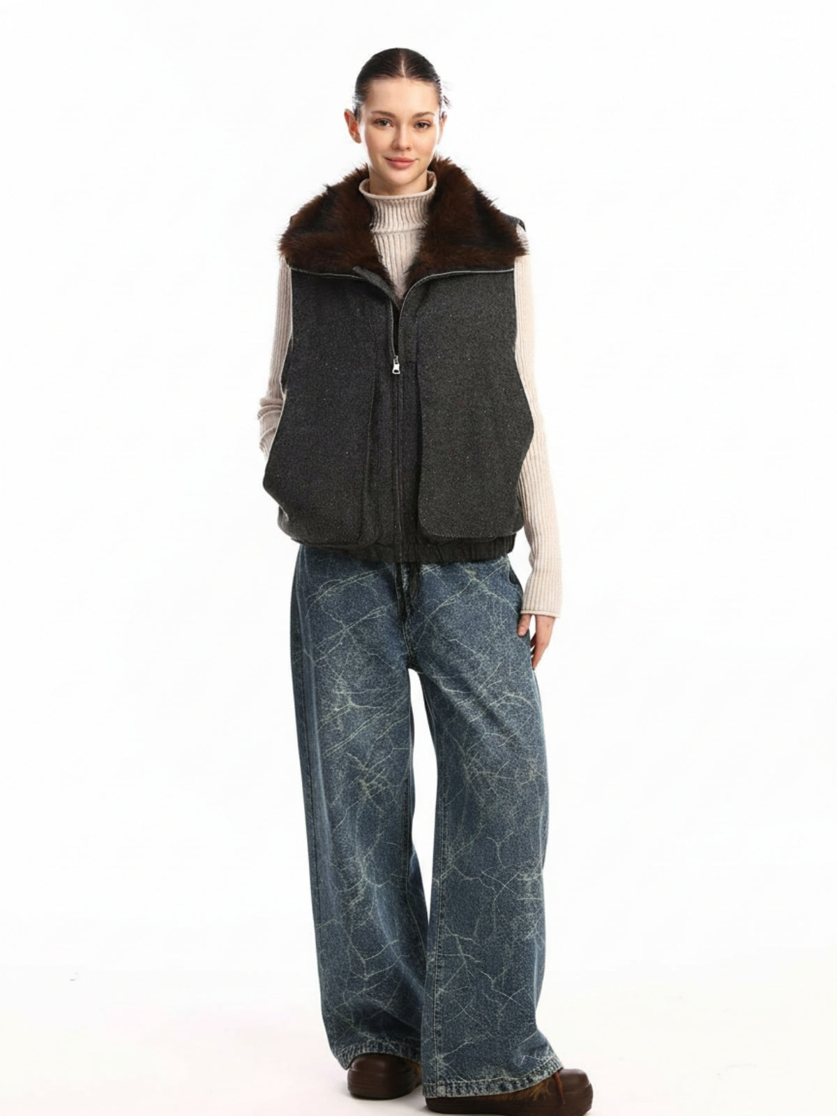 Vintage Pinstripe Pleated Wide-Leg Barrel Pants