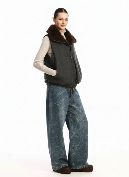 Vintage Pinstripe Pleated Wide-Leg Barrel Pants