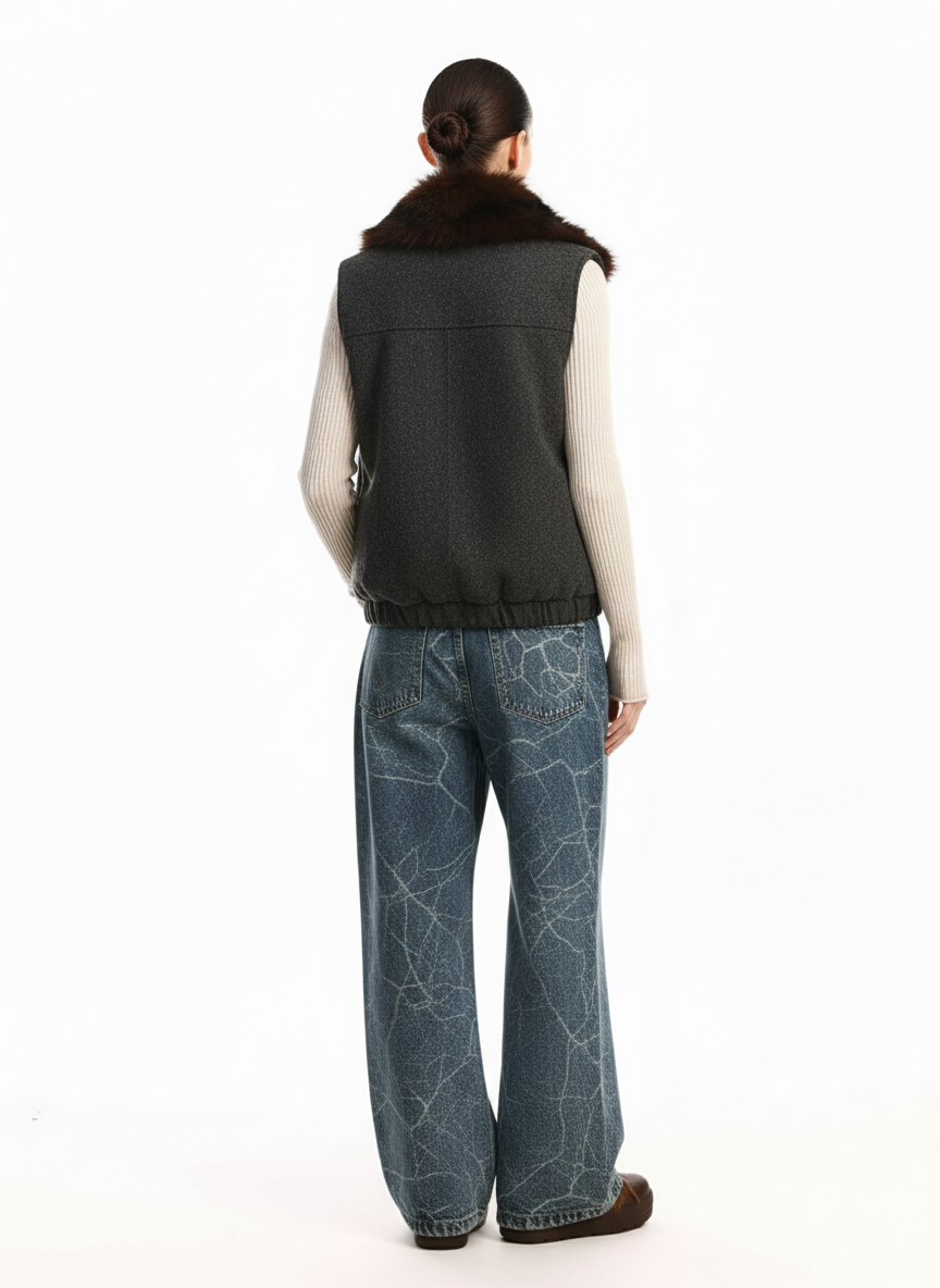 Vintage Pinstripe Pleated Wide-Leg Barrel Pants