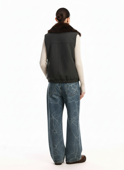 Vintage Pinstripe Pleated Wide-Leg Barrel Pants