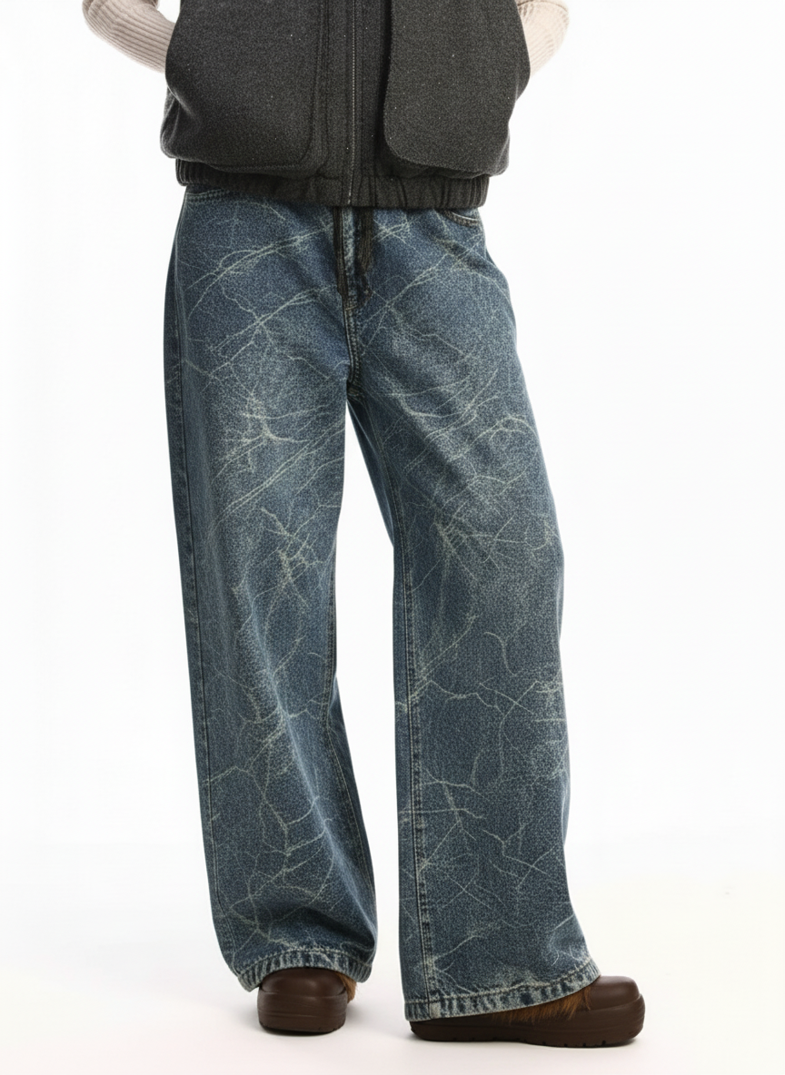 Vintage Pinstripe Pleated Wide-Leg Barrel Pants