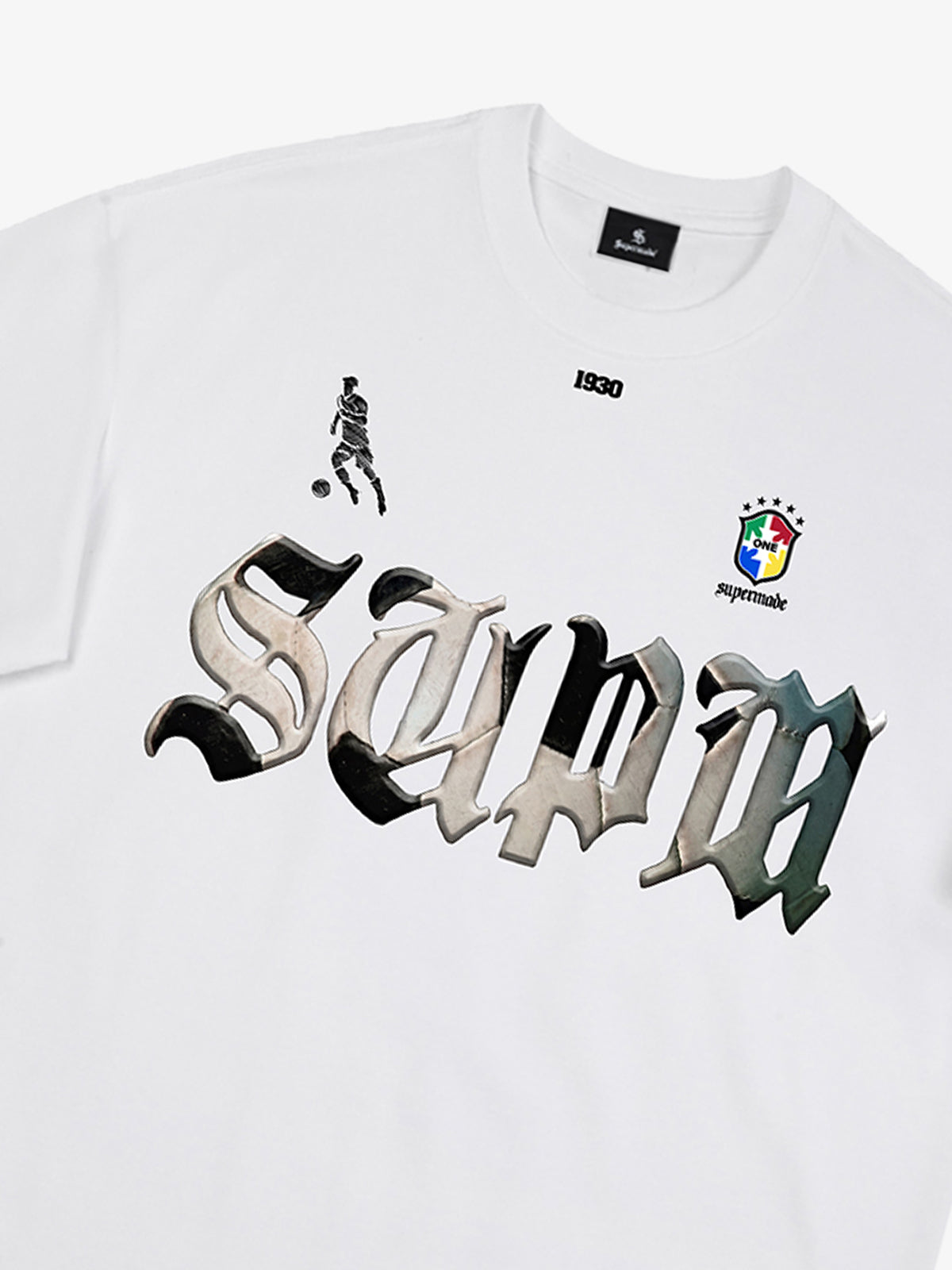 Cotton White Oversized T-Shirt with SUPA Gothic Print and Football Logo Design 