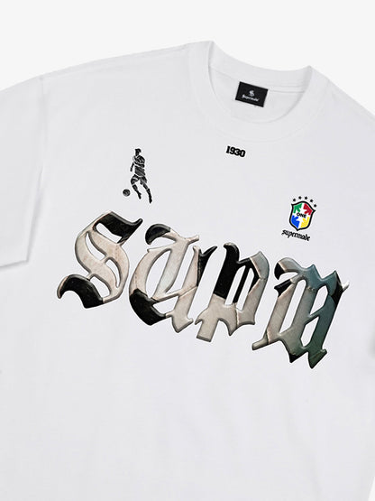 Cotton White Oversized T-Shirt with SUPA Gothic Print and Football Logo Design 