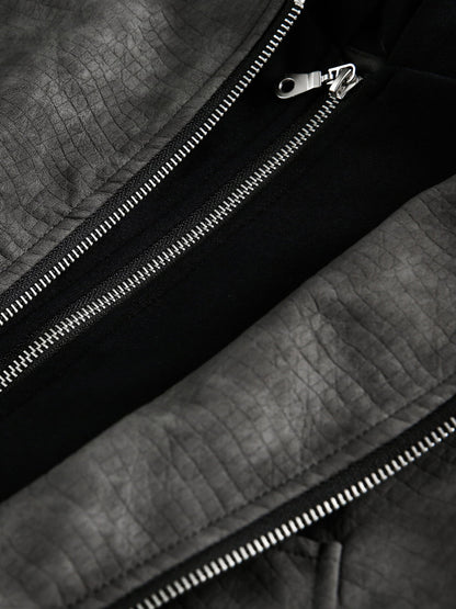 Patchwork Faux Leather Hooded Two-Piece Jacket 