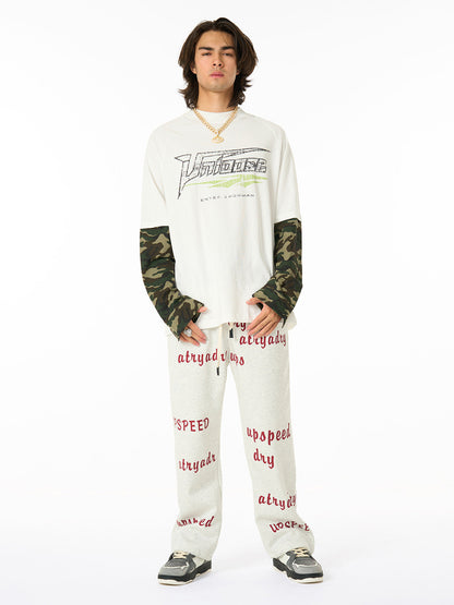 Camo Sleeve Graphic Tee with Printed Jogger Pants Set 