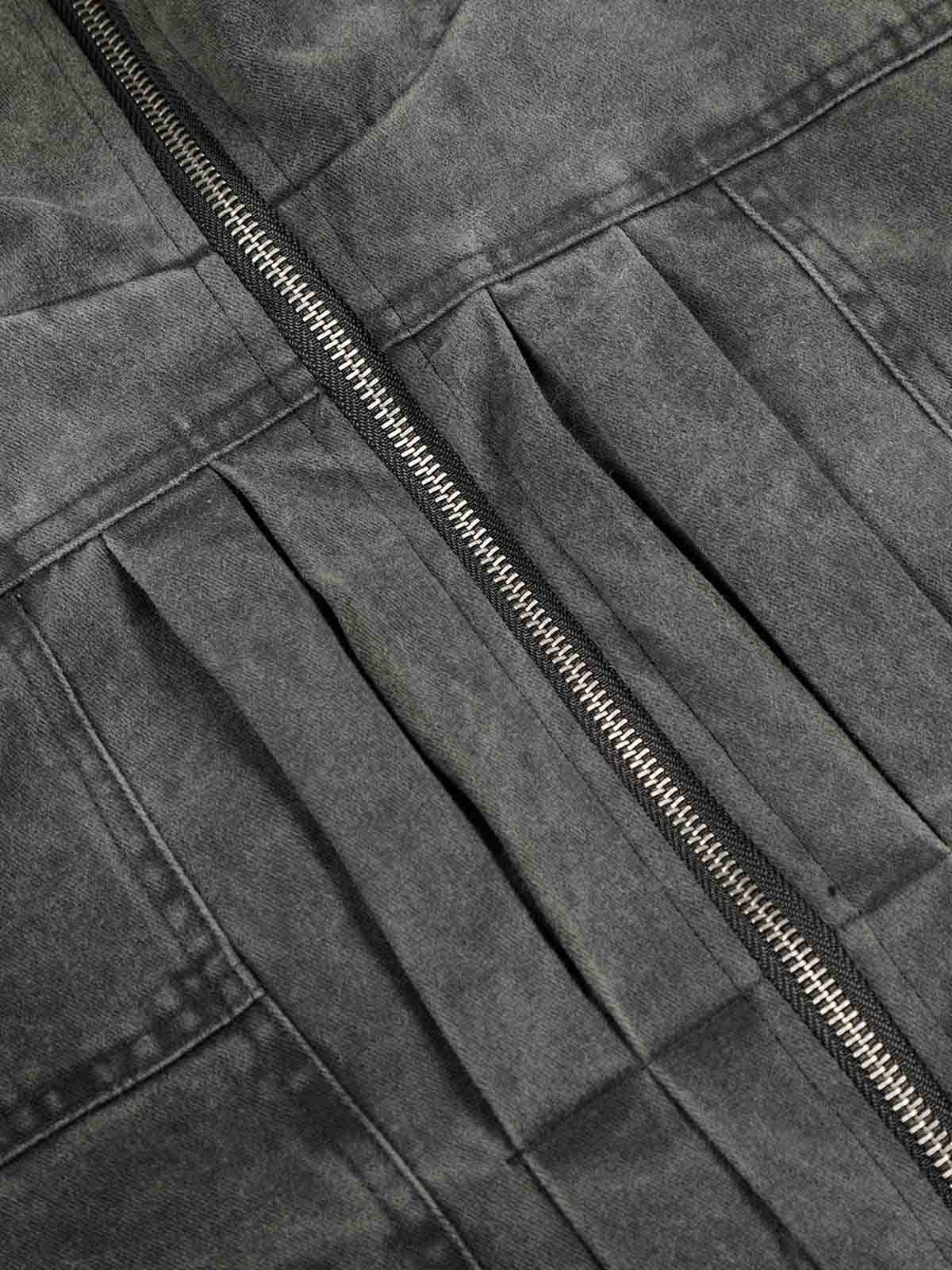 Vintage Distressed Pleated Shearling Collar Fleece Jacket