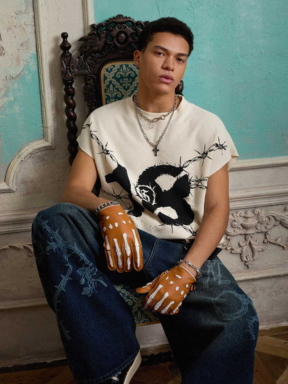 Supermade Waffle Thorn Print Sleeveless T-Shirt?