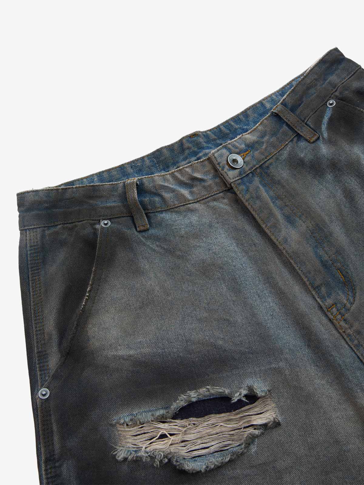 Supermade Retro Distressed Print Heavyweight Canvas Baggy Pants 