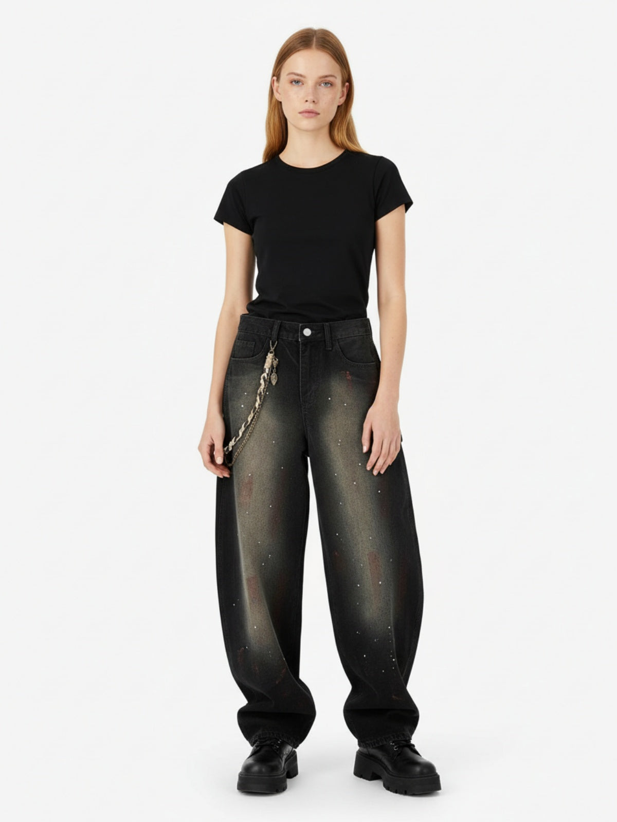 Vintage Inkjet Dirty Dye Washed Scimitar Distressed Jeans