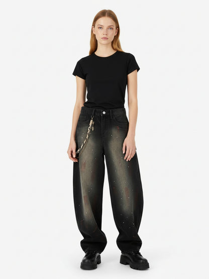 Vintage Inkjet Dirty Dye Washed Scimitar Distressed Jeans