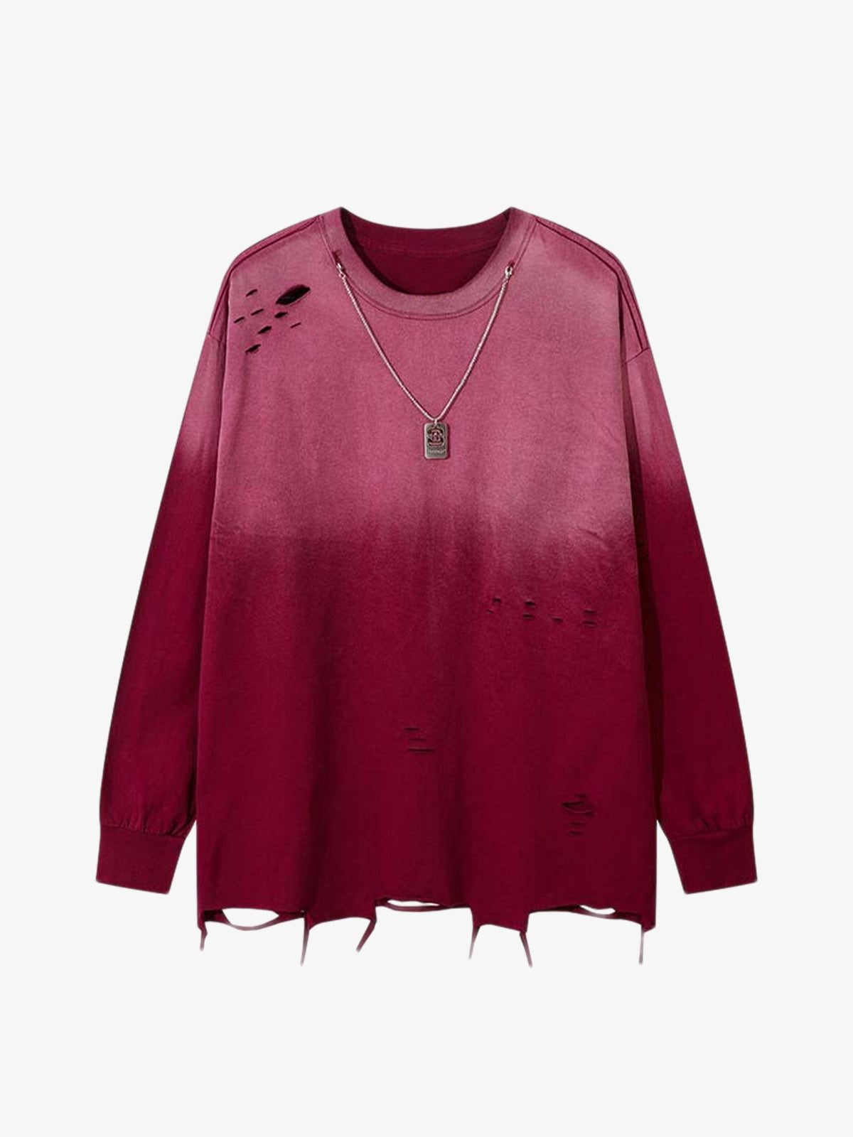 Gradient Hole Contrast Color Long Sleeve T-shirt 